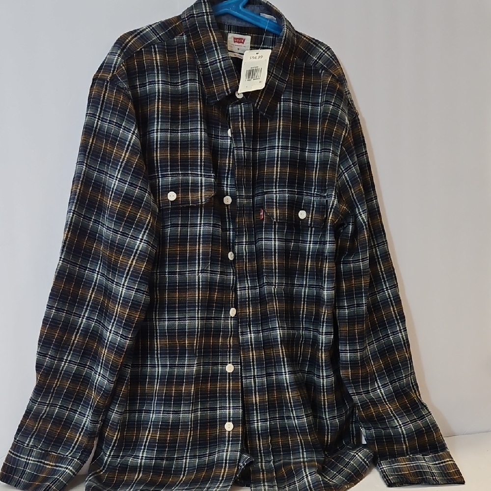 Levi's Men's Navy and Brown Plaid Shirt